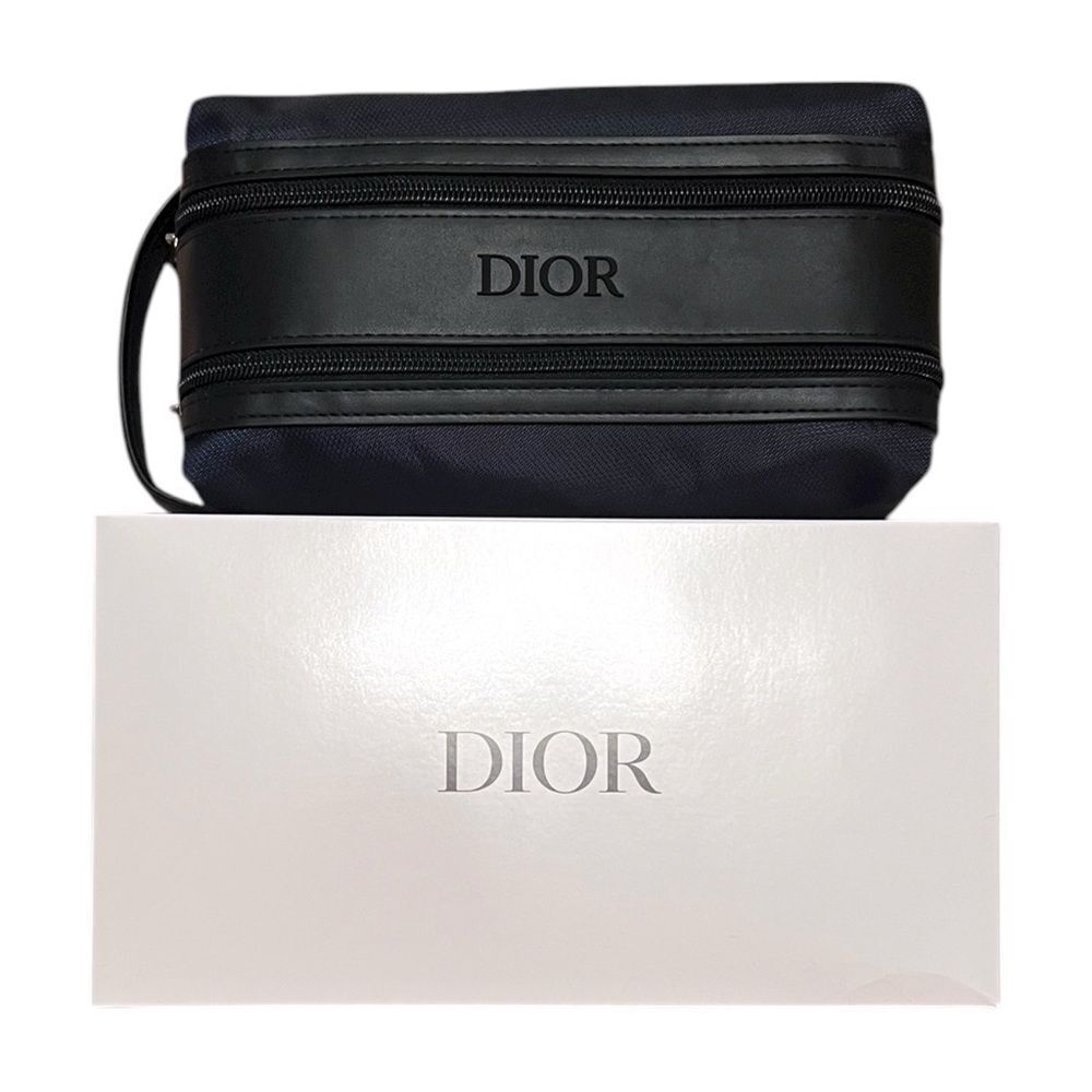 Dior GWP Men Black Blue Double Zipper Travel Pouch